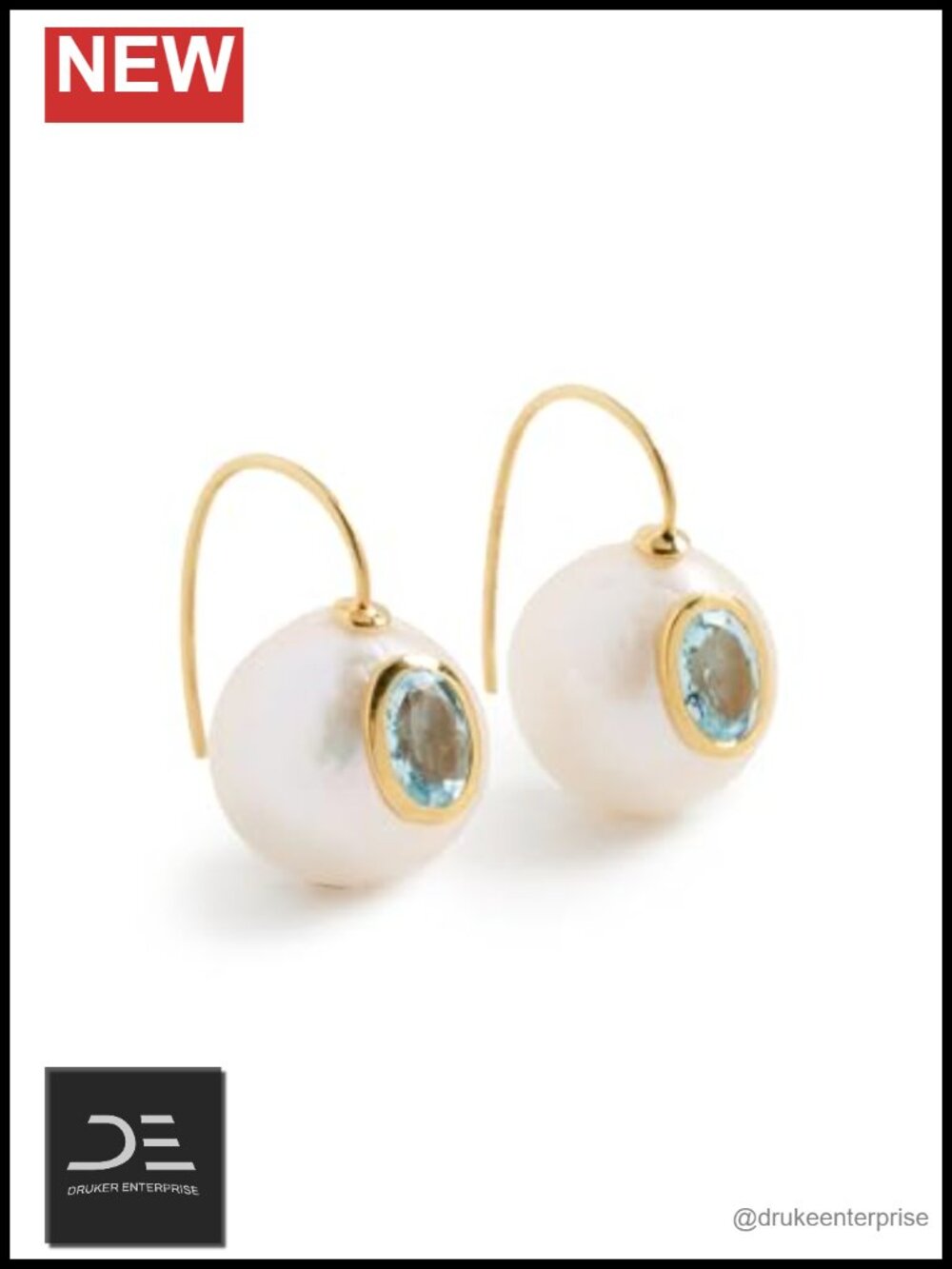 Pearl Drop Dangle Earrings Metal French Hook Bezel Set Gemstone Statement